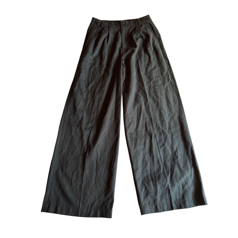 Madewell Harlow Wide Leg Pant Black Pleated High Rise Linen Blend Size 2